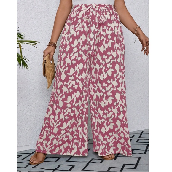 Plus Leopard Print Stretchy Waist Wide leg Pants - Picture 6 of 8